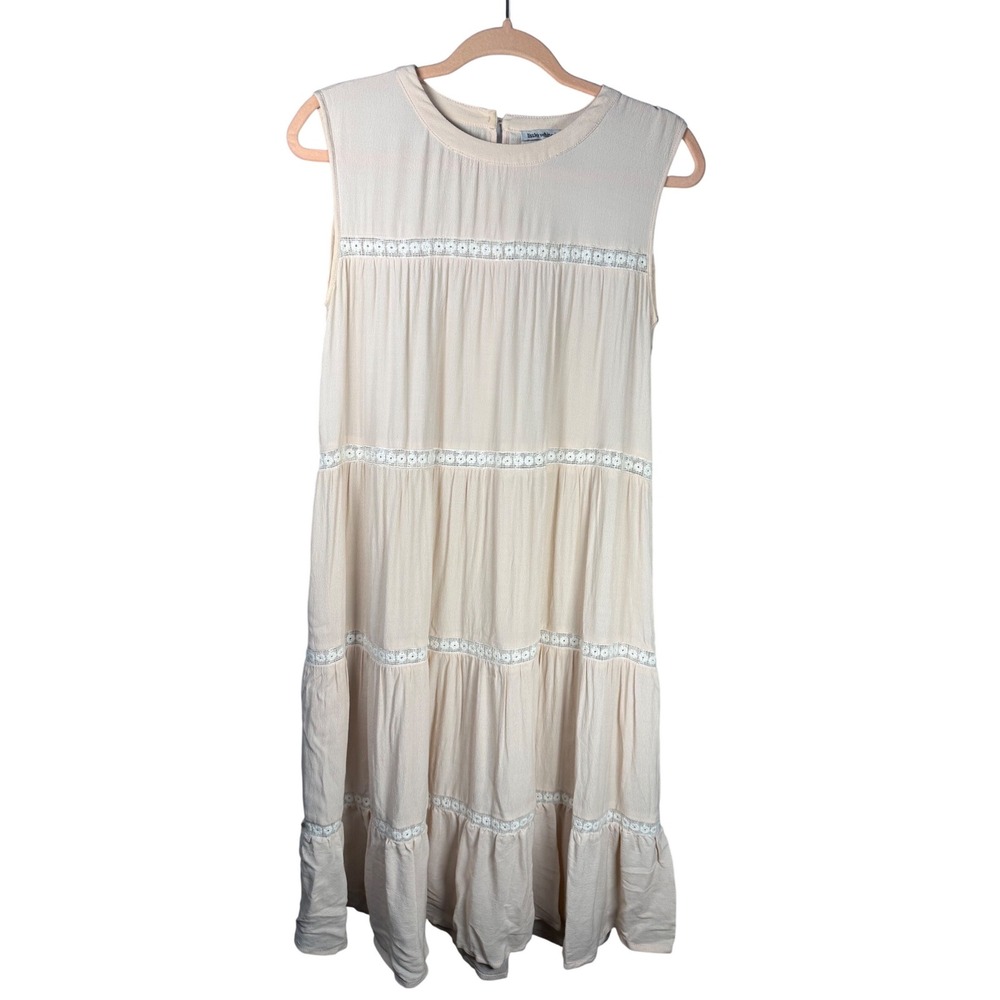 Little White Lies Cream Tiered Midi Dress Boho Cottagecore Lace XS